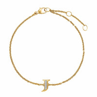 Petite Pavé Initial Chain Bracelet 18K Yellow Gold with Diamond J