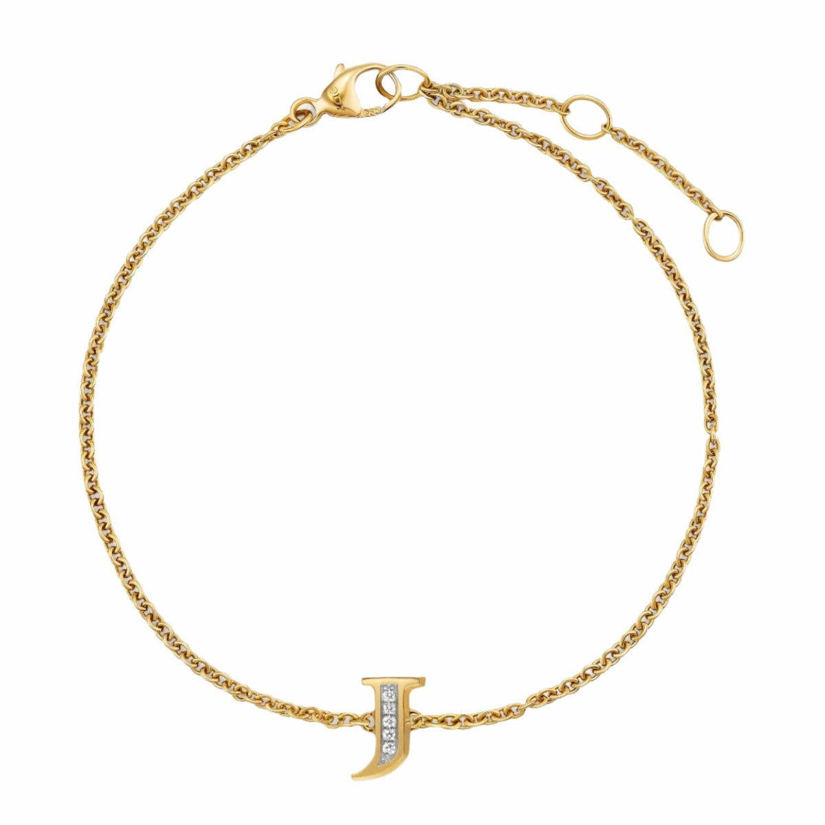 Petite Pavé Initial Chain Bracelet 18K Yellow Gold with Diamond J