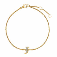 Petite Pavé Initial Chain Bracelet 18K Yellow Gold with Diamond J