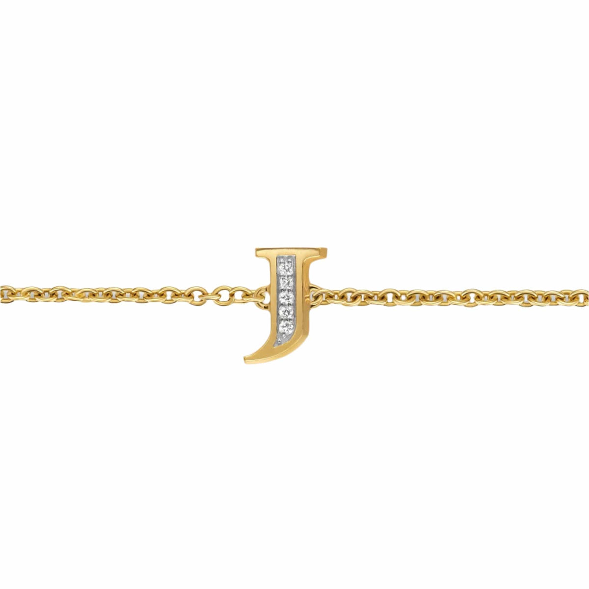 Petite Pavé Initial Chain Bracelet 18K Yellow Gold with Diamond J
