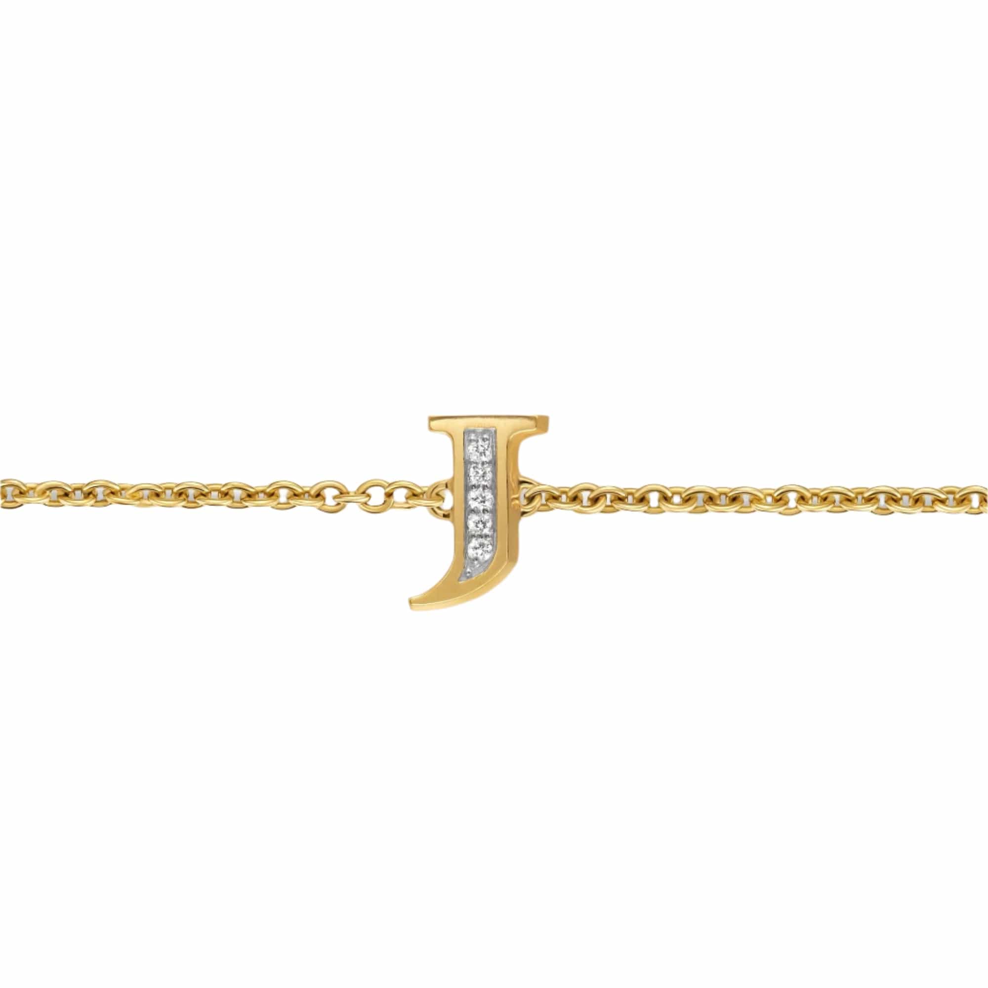 Petite Pavé Initial Chain Bracelet 18K Yellow Gold with Diamond J