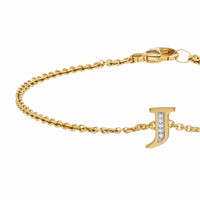 Petite Pavé Initial Chain Bracelet 18K Yellow Gold with Diamond J