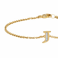 Petite Pavé Initial Chain Bracelet 18K Yellow Gold with Diamond J