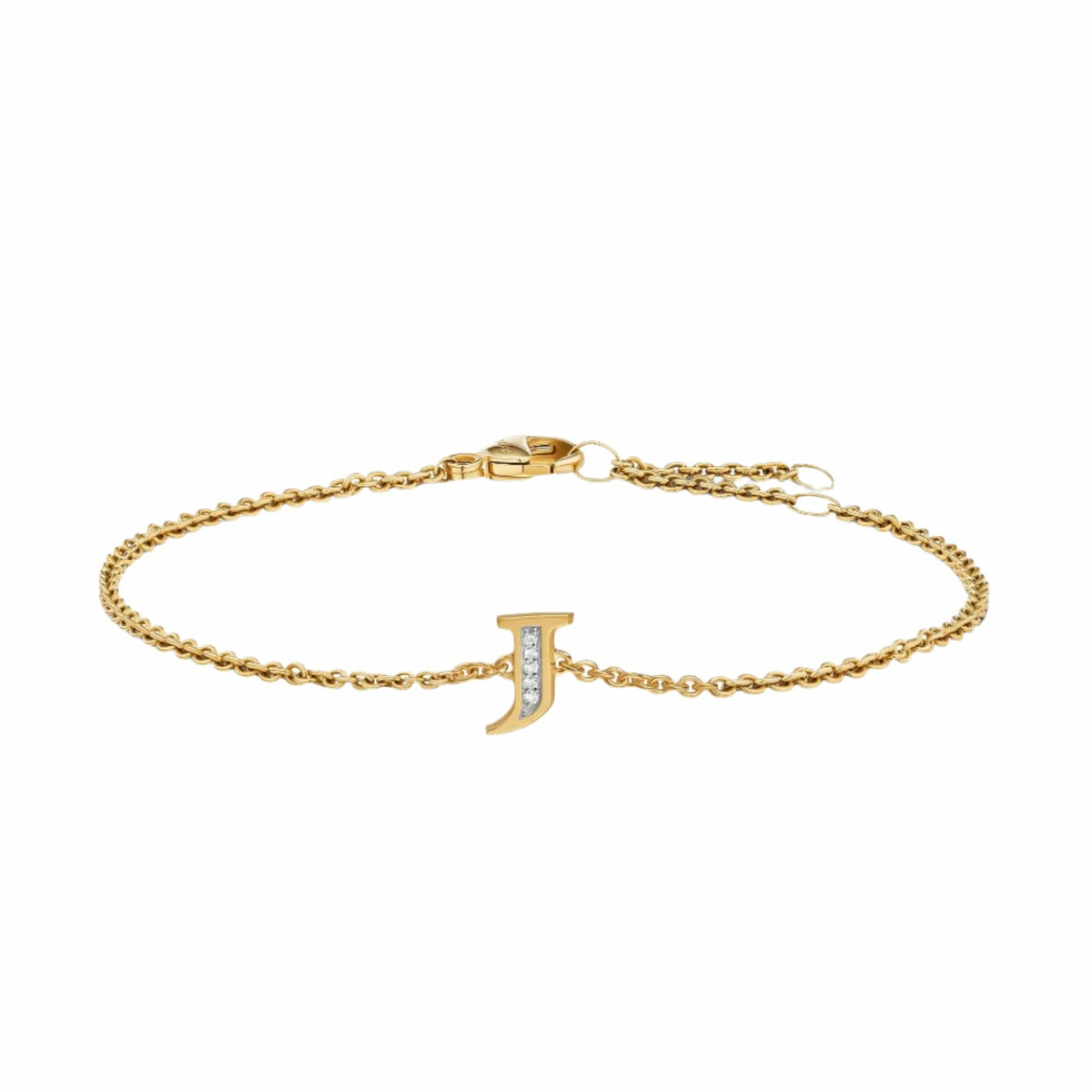 Petite Pavé Initial Chain Bracelet 18K Yellow Gold with Diamond J