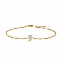 Petite Pavé Initial Chain Bracelet 18K Yellow Gold with Diamond J