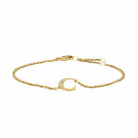 Petite Pavé Initial Chain Bracelet 18K Yellow Gold with Diamond C