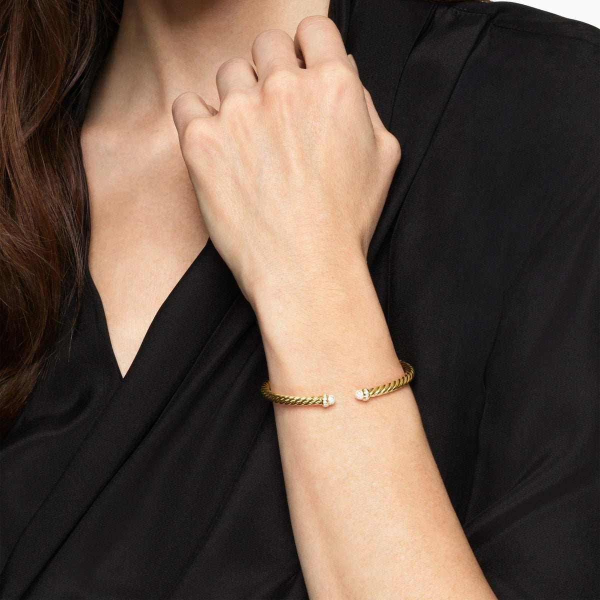 Cablespira® Flex Bracelet 18K Yellow Gold with Pavé Diamond Domes, 4mm