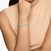 Sculpted Cable Bangle Bracelet 18K White Gold with Diamonds, 8mm