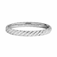 Sculpted Cable Bangle Bracelet 18K White Gold with Diamonds, 8mm