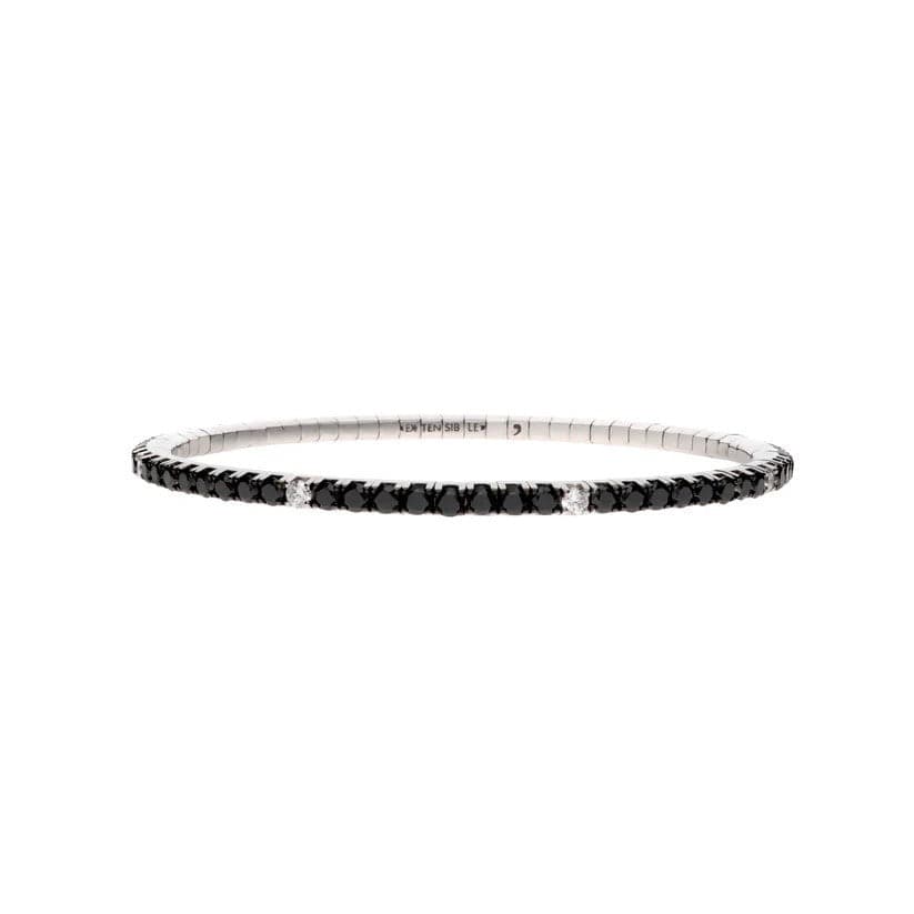 18K White Gold Alternating Black and White Diamond Stretch Tennis Bracelet