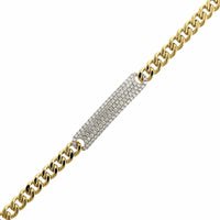 14K Yellow Gold Pave Diamond Bar and Curb Style Bracelet