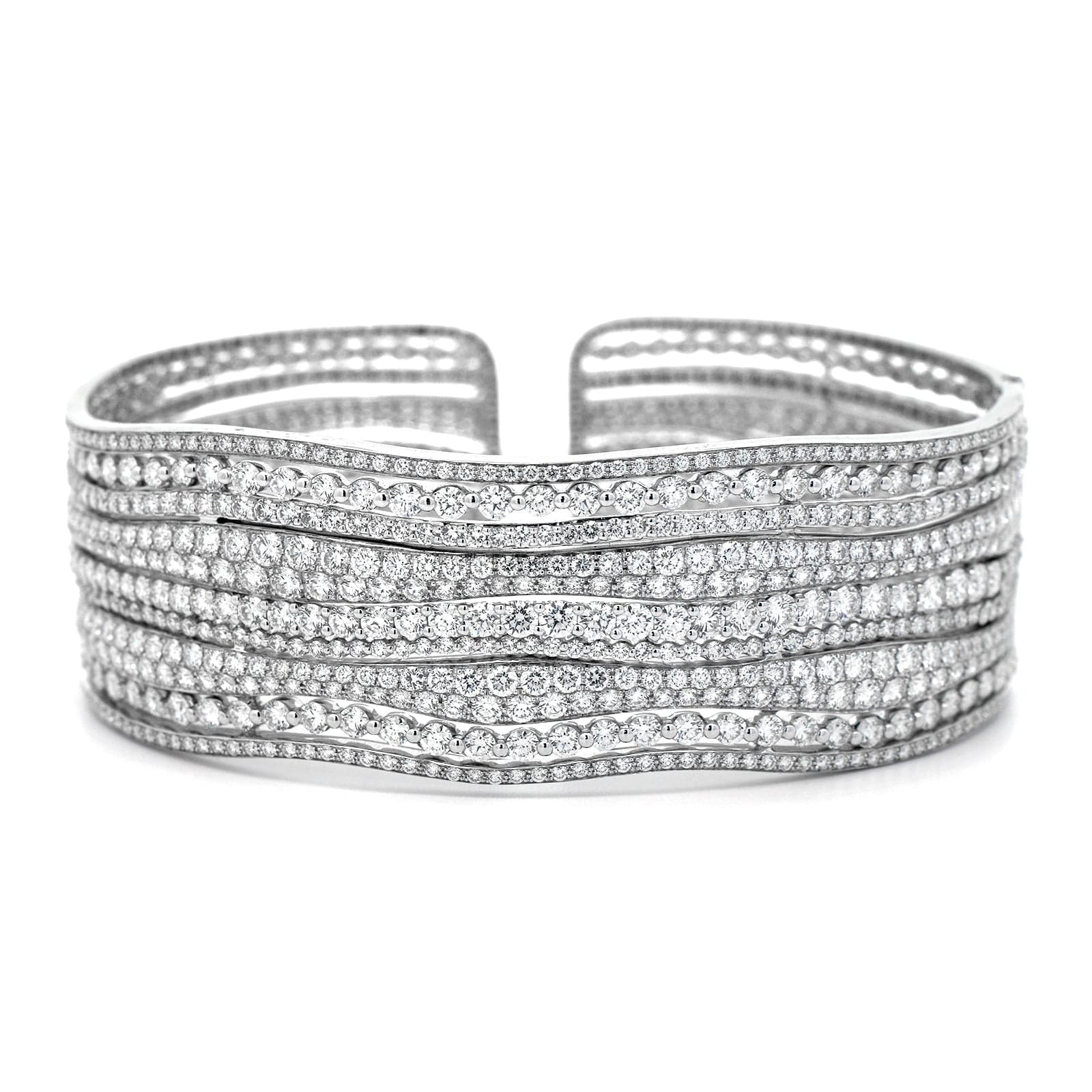 Etho Maria 18K White Gold Multi Row Diamond Cuff Bracelet