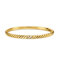 Sculpted Cable X Bracelet 18K Yellow Gold with Diamonds, 4.6mm