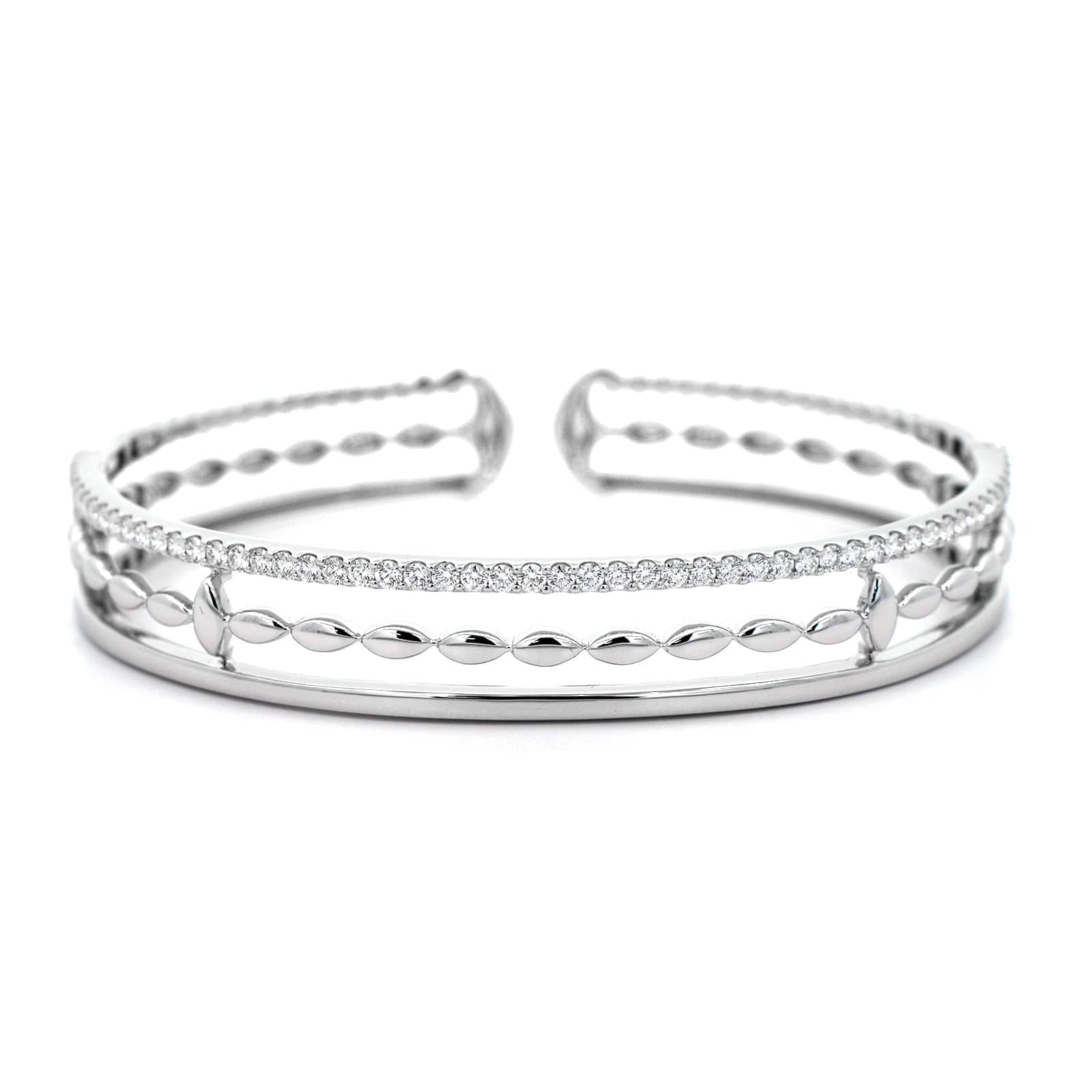 Etho Maria 18K White Gold 3 Row Diamond Cuff Bracelet