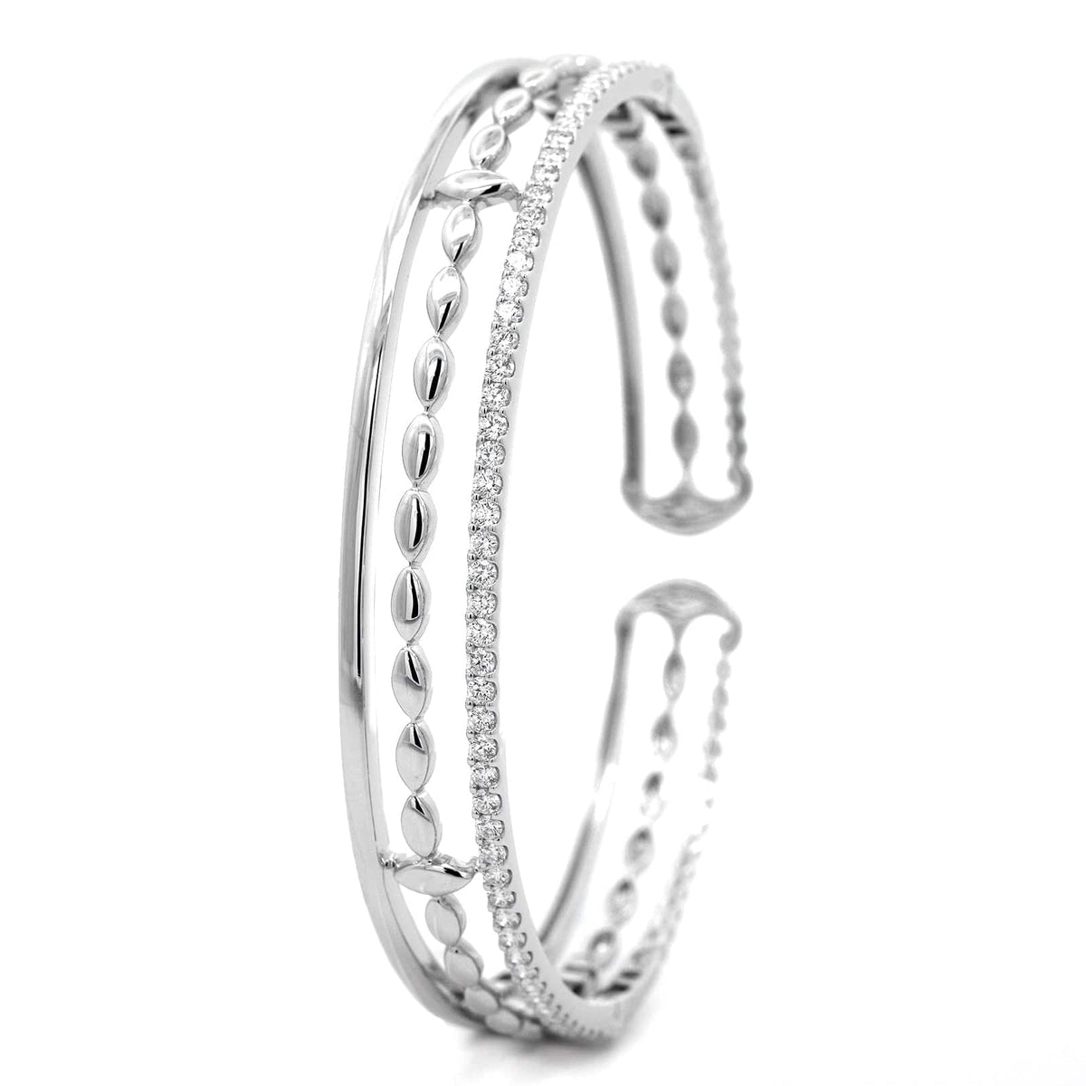 Etho Maria 18K White Gold 3 Row Diamond Cuff Bracelet