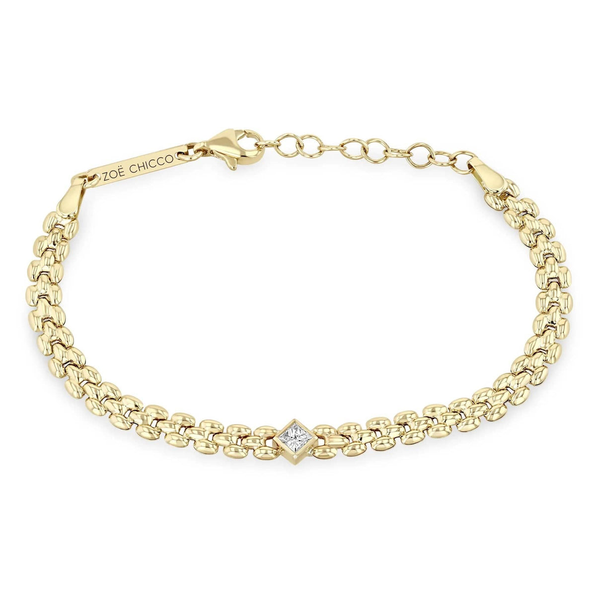 Zoe Chicco 14K Yellow Gold Princess Diamond Small Panther Chain Bracelet