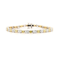 18K Yellow Gold and Platinum Oval and Cushion Cut Diamond Tennis Bracelet
