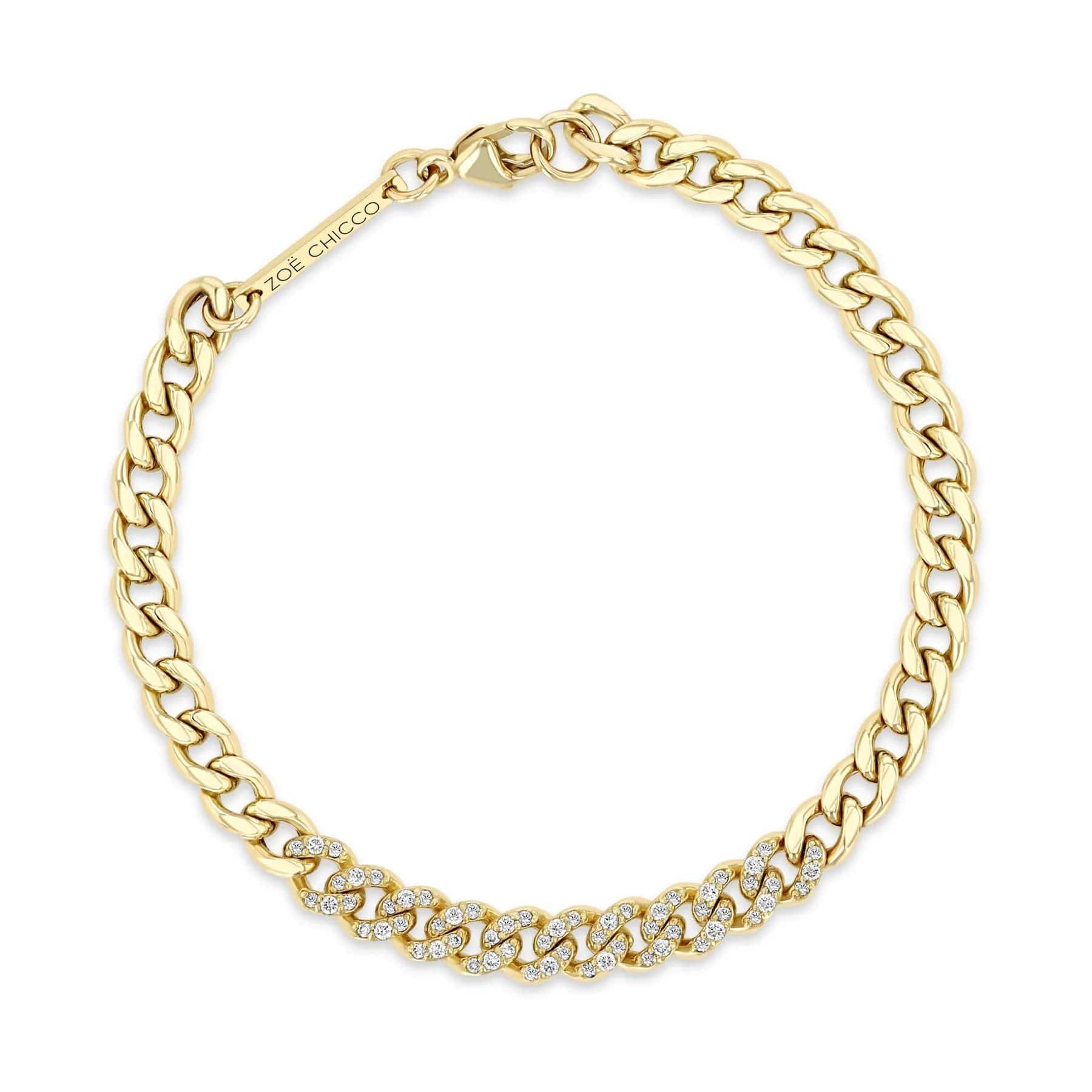 Zoe Chicco 14K Yellow Gold Pave Diamond Medium Curb Chain Bracelet