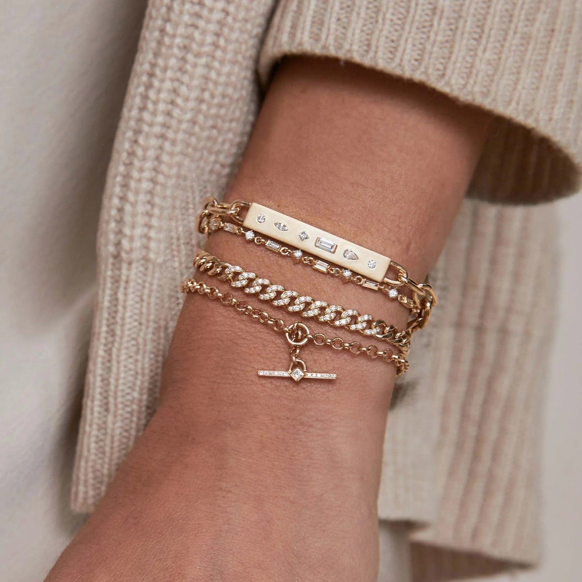 Zoe Chicco 14K Yellow Gold Pave Diamond Medium Curb Chain Bracelet
