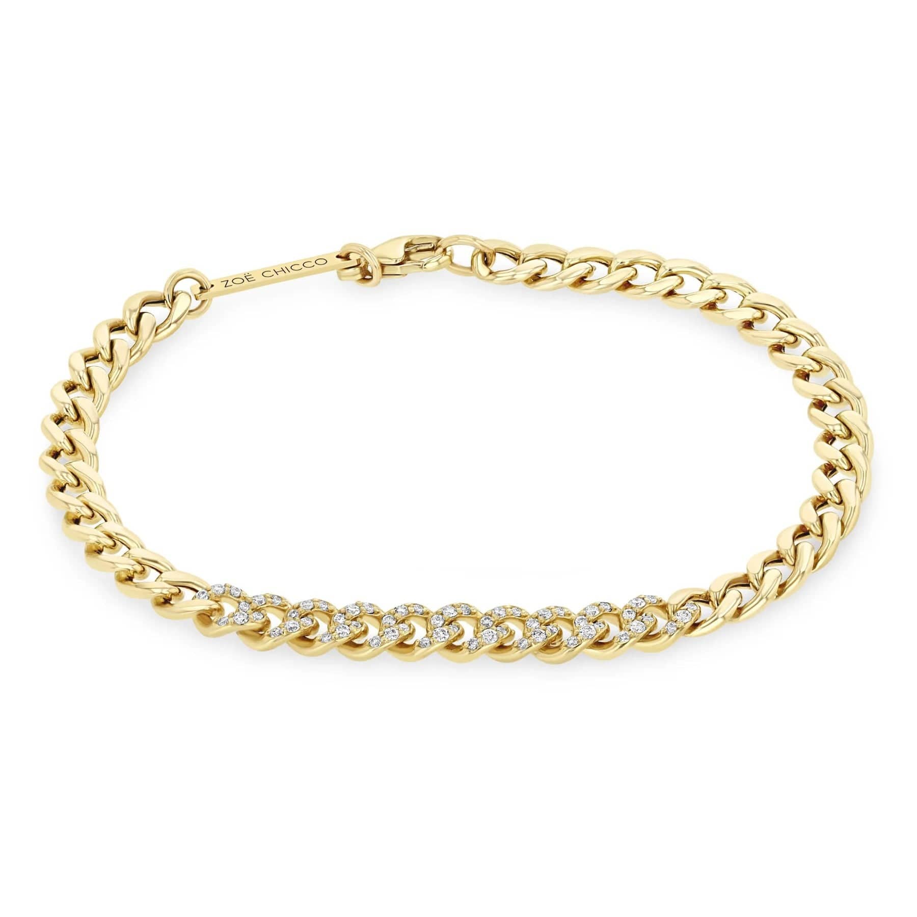 Zoe Chicco 14K Yellow Gold Pave Diamond Medium Curb Chain Bracelet