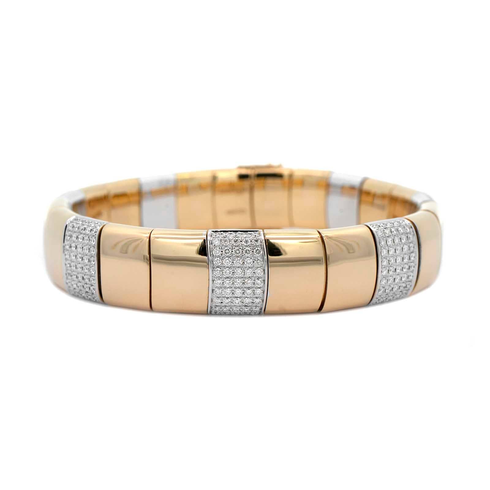 18K Two-Tone Gold Diamond Link Bangle Bracelet