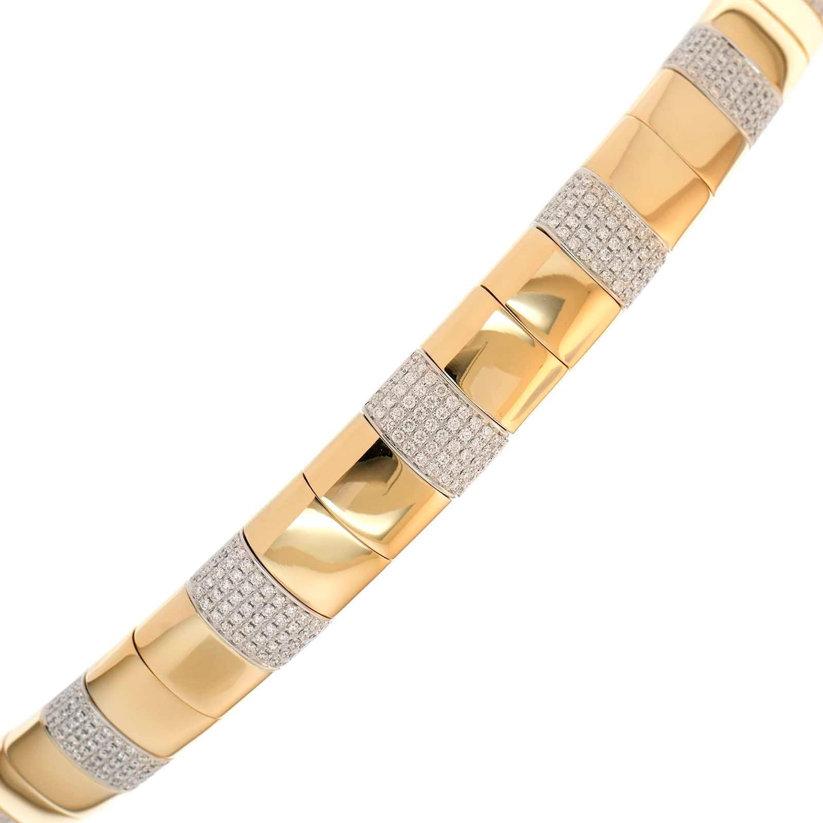 18K Two-Tone Gold Diamond Link Bangle Bracelet