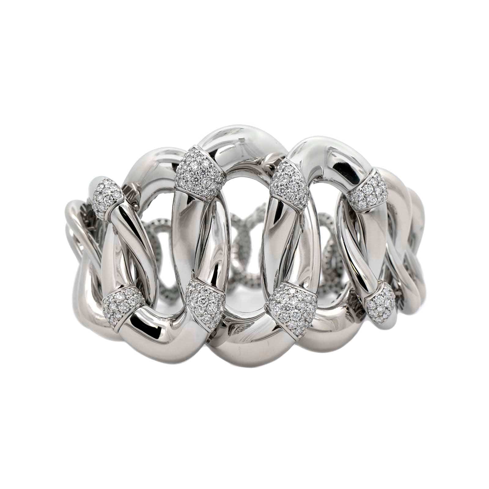 18K White Gold Diamond Oval Link Bracelet