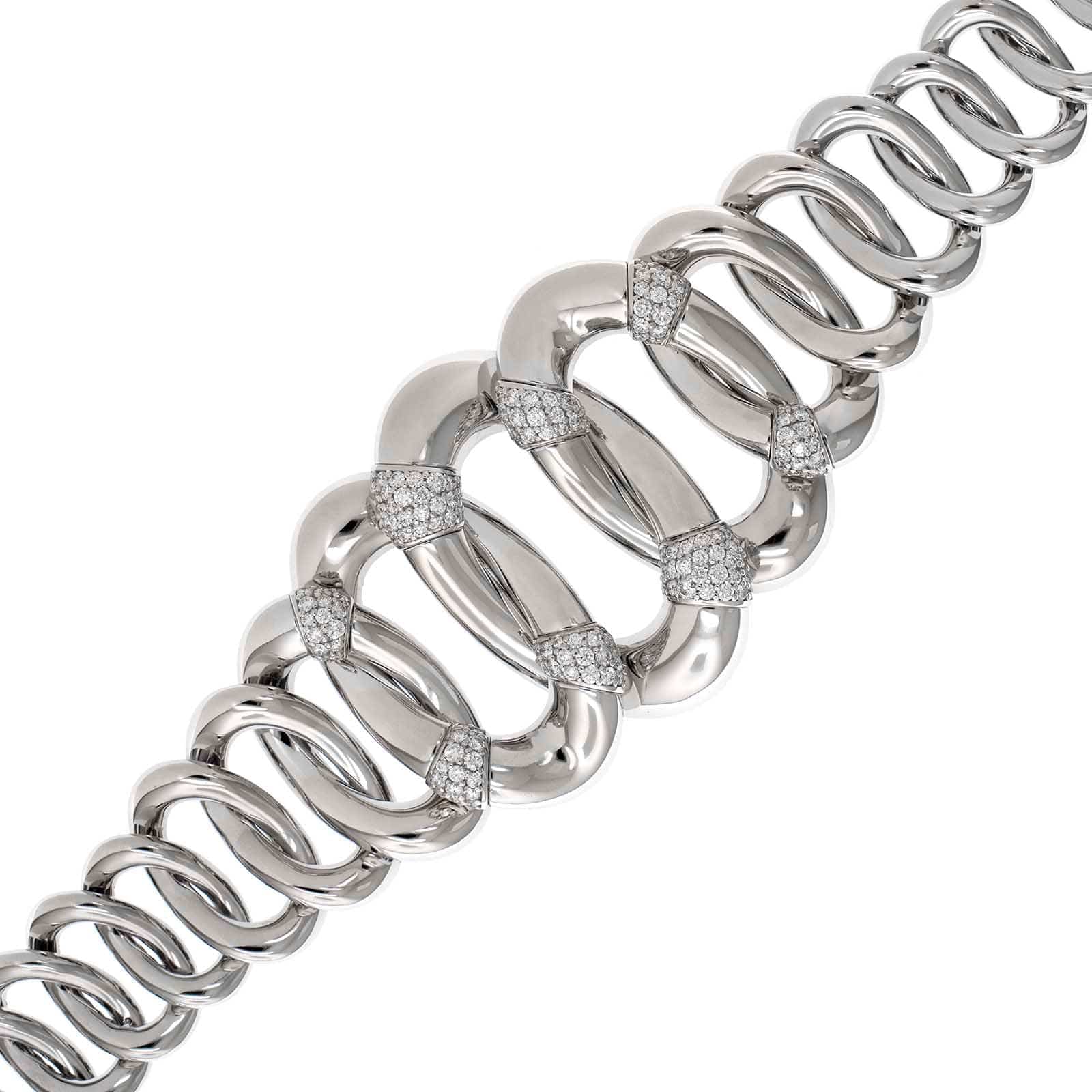 18K White Gold Diamond Oval Link Bracelet