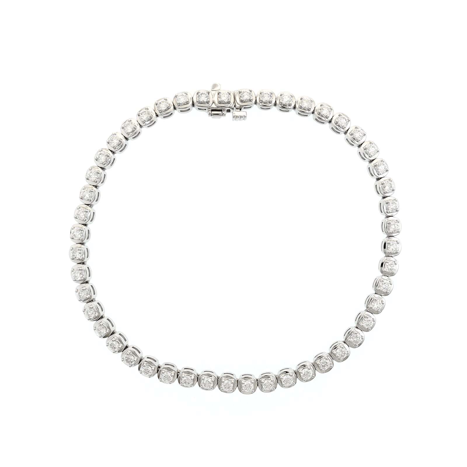 18K White Gold Illusion Bezel Round Diamond Tennis Bracelet
