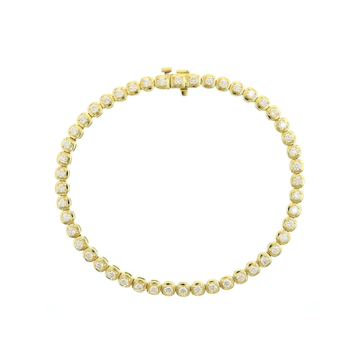 18K Yellow Gold Illusion Bezel Round Diamond Tennis Bracelet
