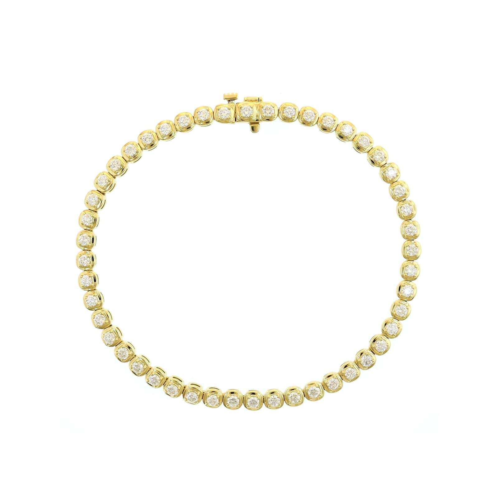18K Yellow Gold Illusion Bezel Round Diamond Tennis Bracelet