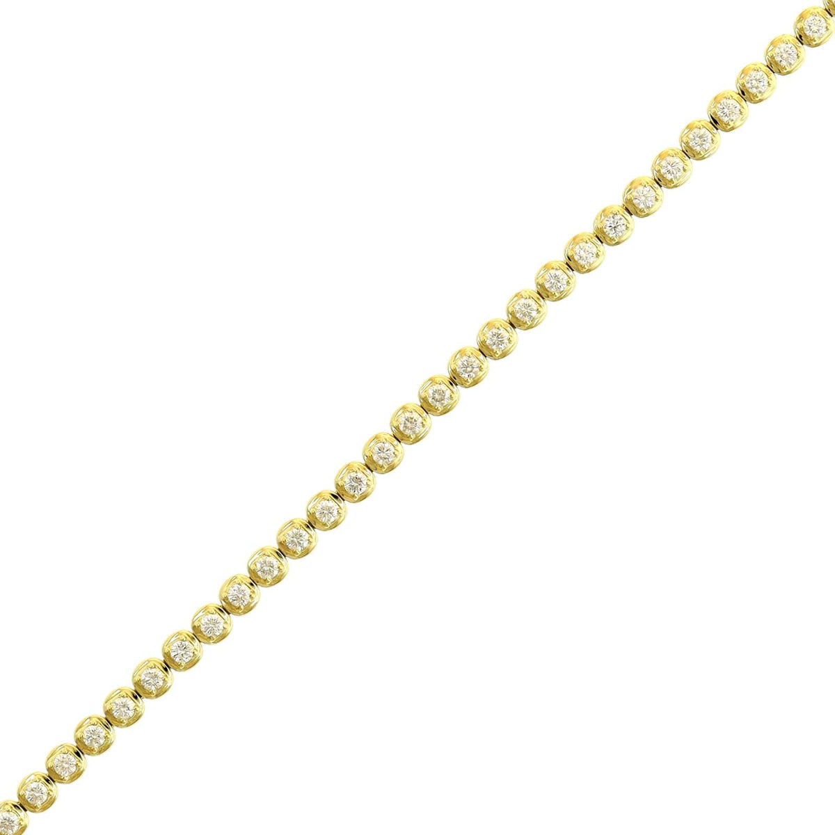 18K Yellow Gold Illusion Bezel Round Diamond Tennis Bracelet