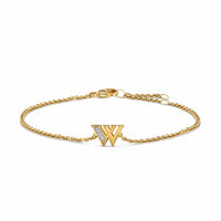 Petite Pavé Initial Chain Bracelet 18K Yellow Gold with Diamond W