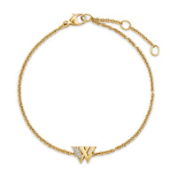 Petite Pavé Initial Chain Bracelet 18K Yellow Gold with Diamond W