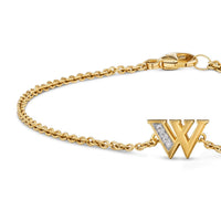 Petite Pavé Initial Chain Bracelet 18K Yellow Gold with Diamond W