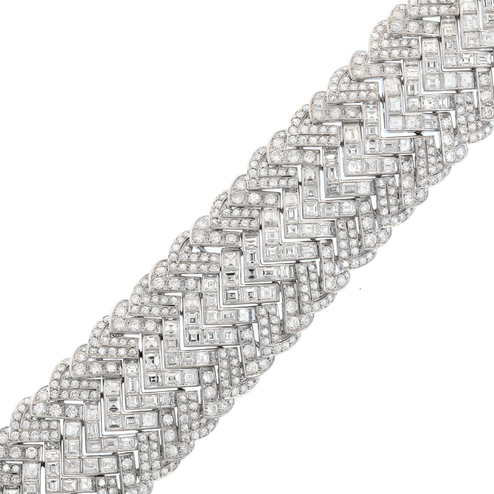 Eclat Jewels Platinum French Chevron Diamond Pattern Wide Bracelet