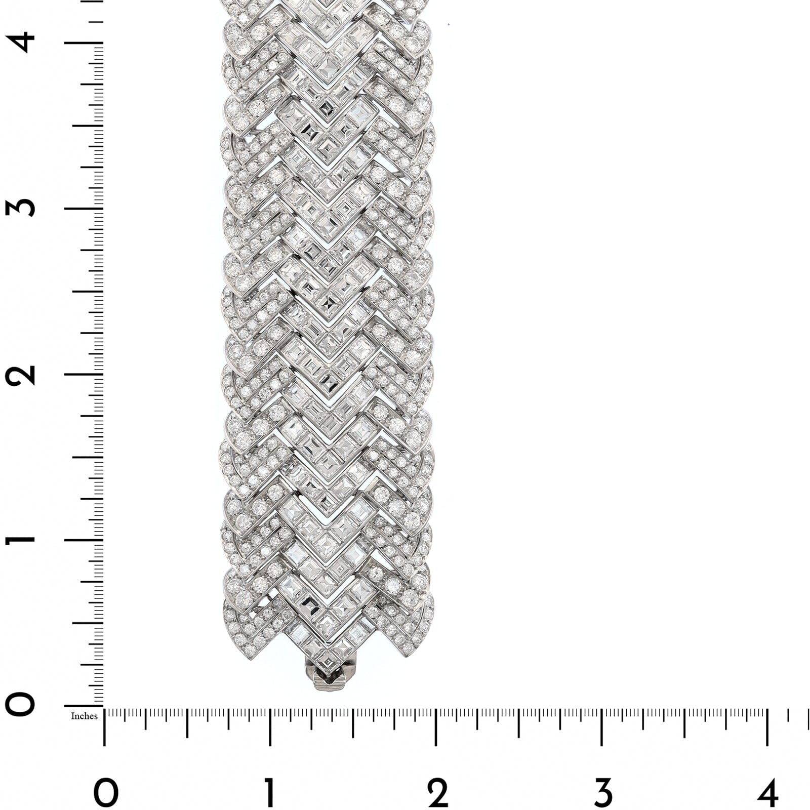 Eclat Jewels Platinum French Chevron Diamond Pattern Wide Bracelet