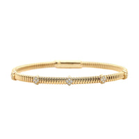 14K Yellow Gold Ribbed Diamond Clover Bracelet