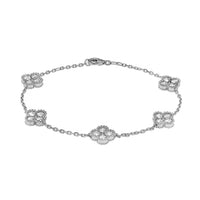 14K White Gold 5 Station Diamond Quatrefoil Motif Bracelet