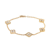 14K Yellow Gold 5 Station Diamond Quatrefoil Motif Bracelet