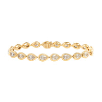 18K Yellow Gold Bezel Set Pear Shaped Diamond Tennis Bracelet