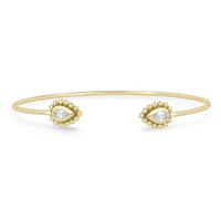 Zoe Chicco 14K Yellow Gold Pear Shaped Diamond Open Hard Wire Cuff Bracelet