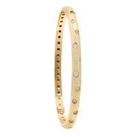 14K Yellow Gold Burnished Set Diamond Bangle