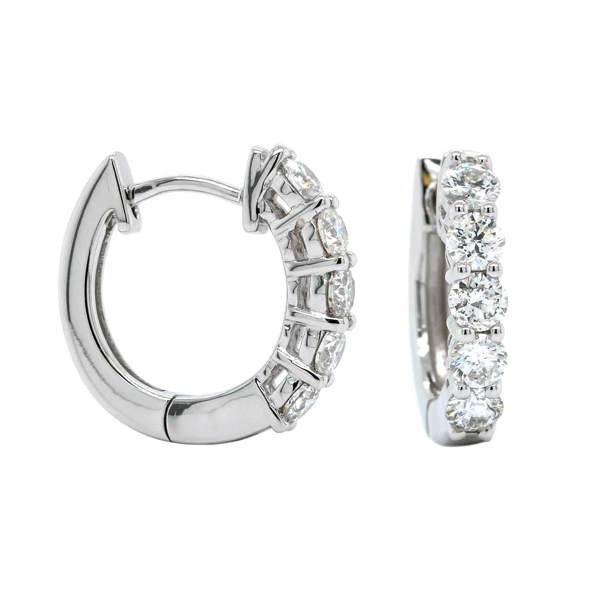 14K White Gold 5 Stone Huggie Earrings