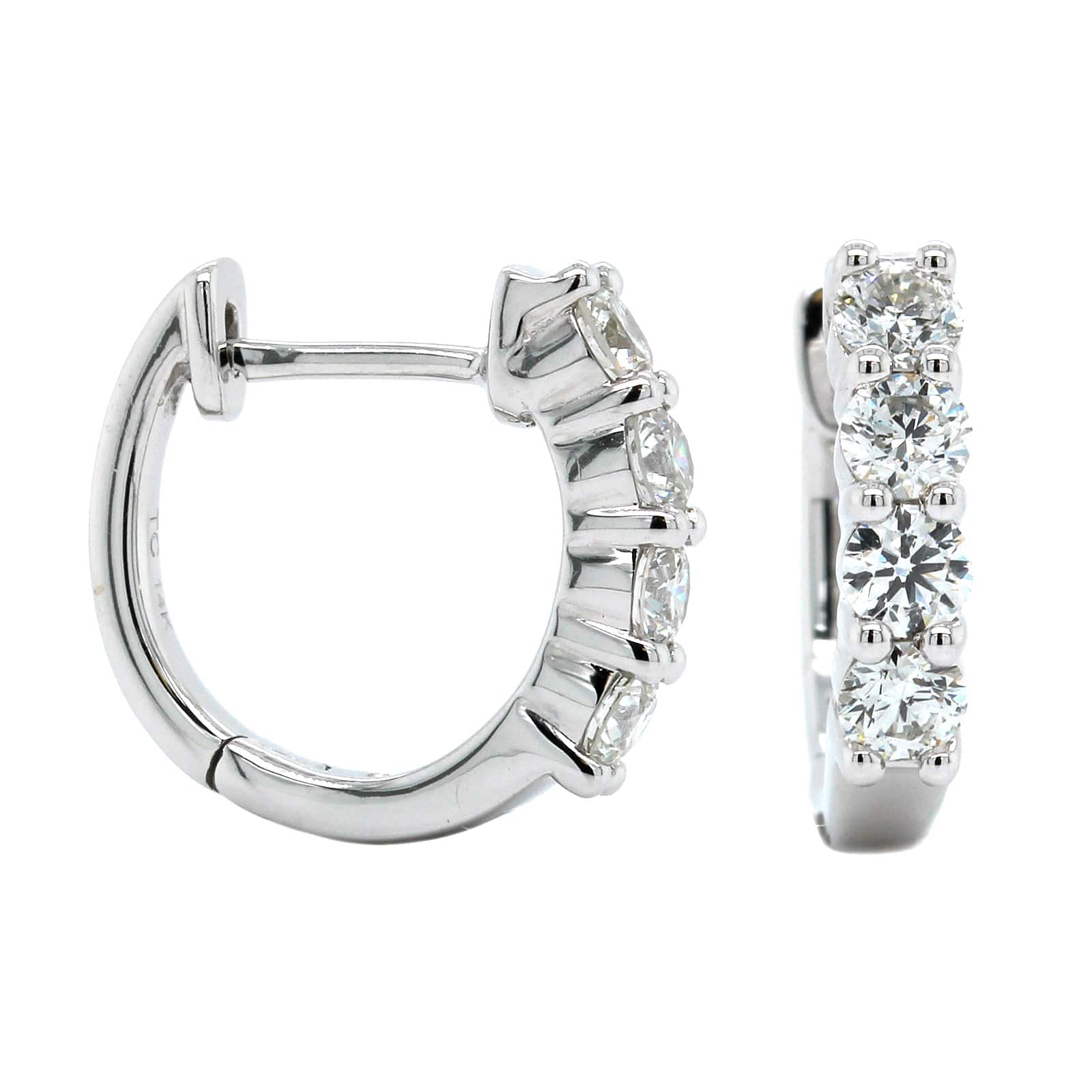 14K White Gold Diamond Hoop Earrings