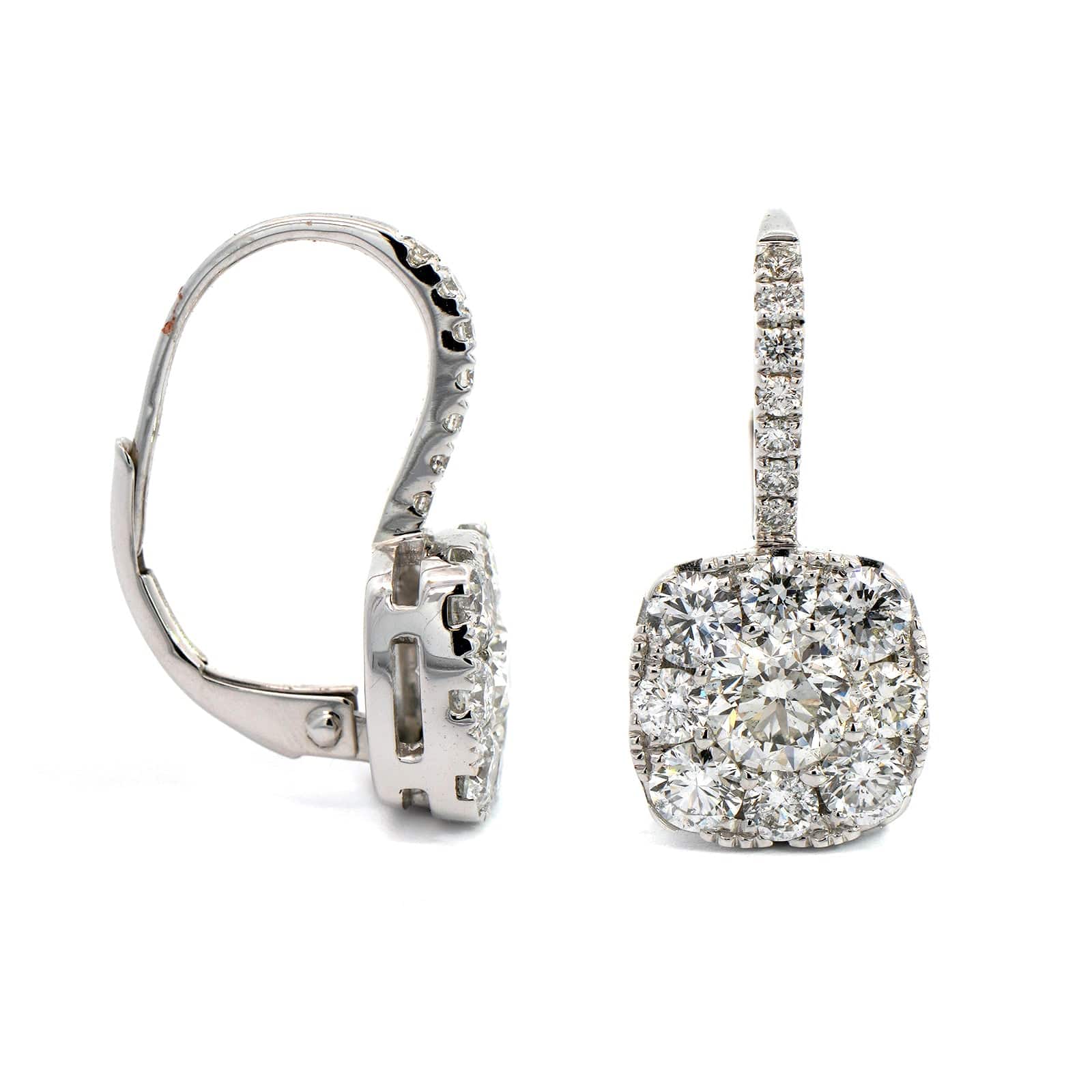 14K White Gold Diamond Cluster Drop Earrings