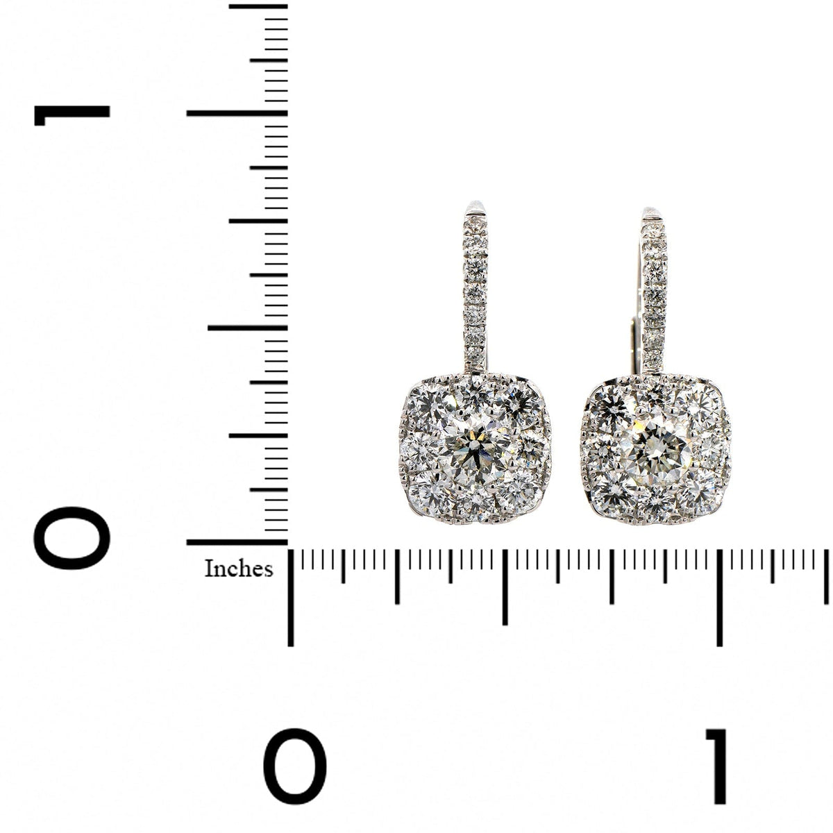 14K White Gold Diamond Cluster Drop Earrings