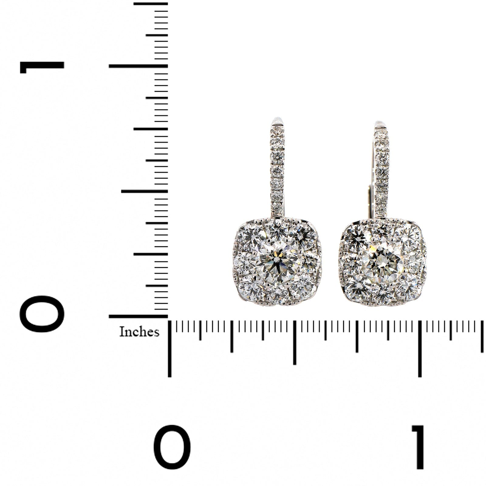 14K White Gold Diamond Cluster Drop Earrings