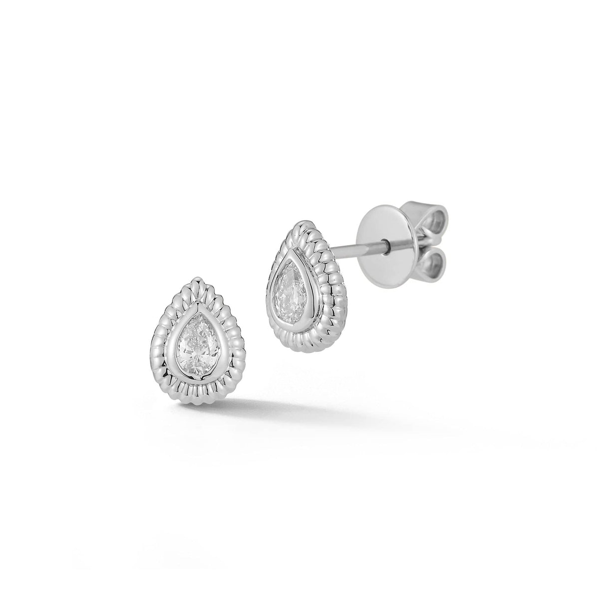 14K White Gold Pear Shape Diamond Stud Earrings