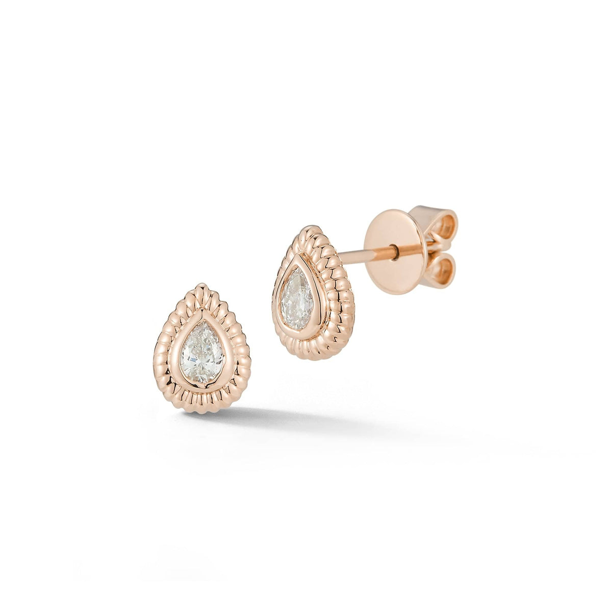 14K Rose Gold Pear Shape Diamond Stud Earrings